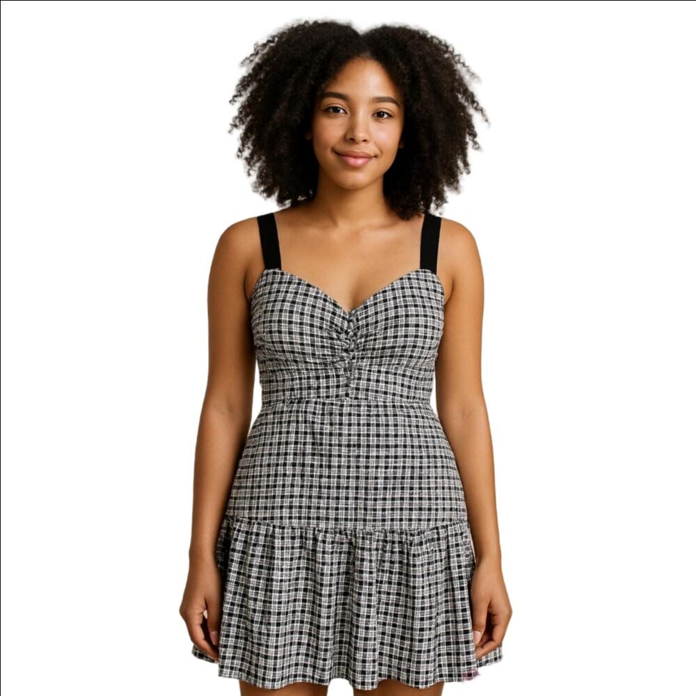 Parker NYC Gingham Ruffle High Low Sleeveless Dress Size S
